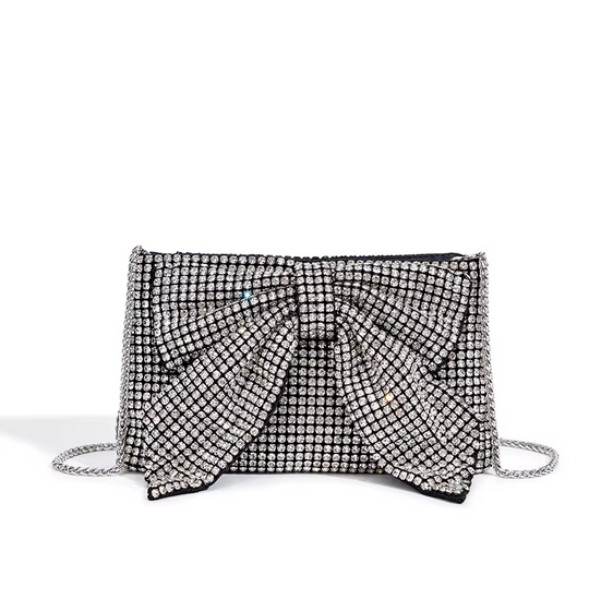 Embellished Bow Evening Bag in Silver